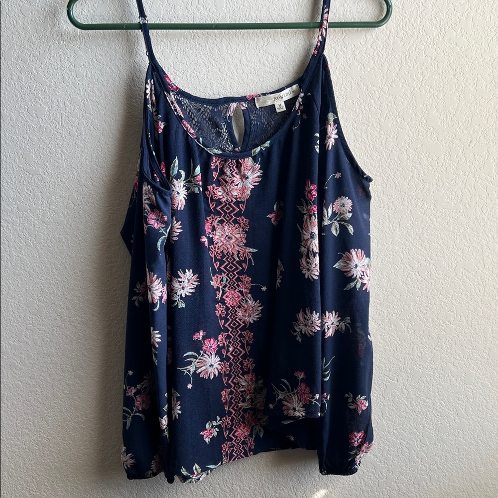 Rewind Navy and Pink Lace Detail Top